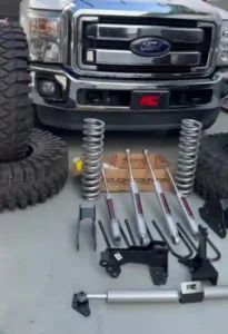 A Ford F150 suspension system, featuring heavy-duty components designed for durability and off-road performance. 